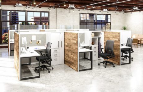 BELAIR OPEN OFFICE WORKSTATIONS. BELAIR WORKSTATIONS WITH WOOD DIVIDERS.