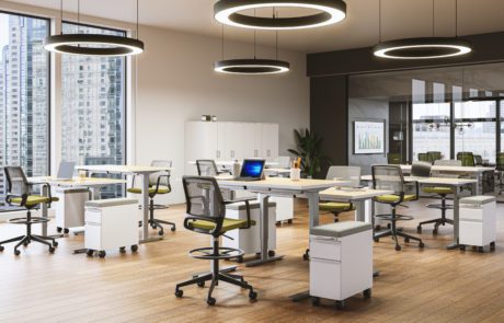 SAFCO Medina Height Adjustable Tables. SAFCO Open Office Area